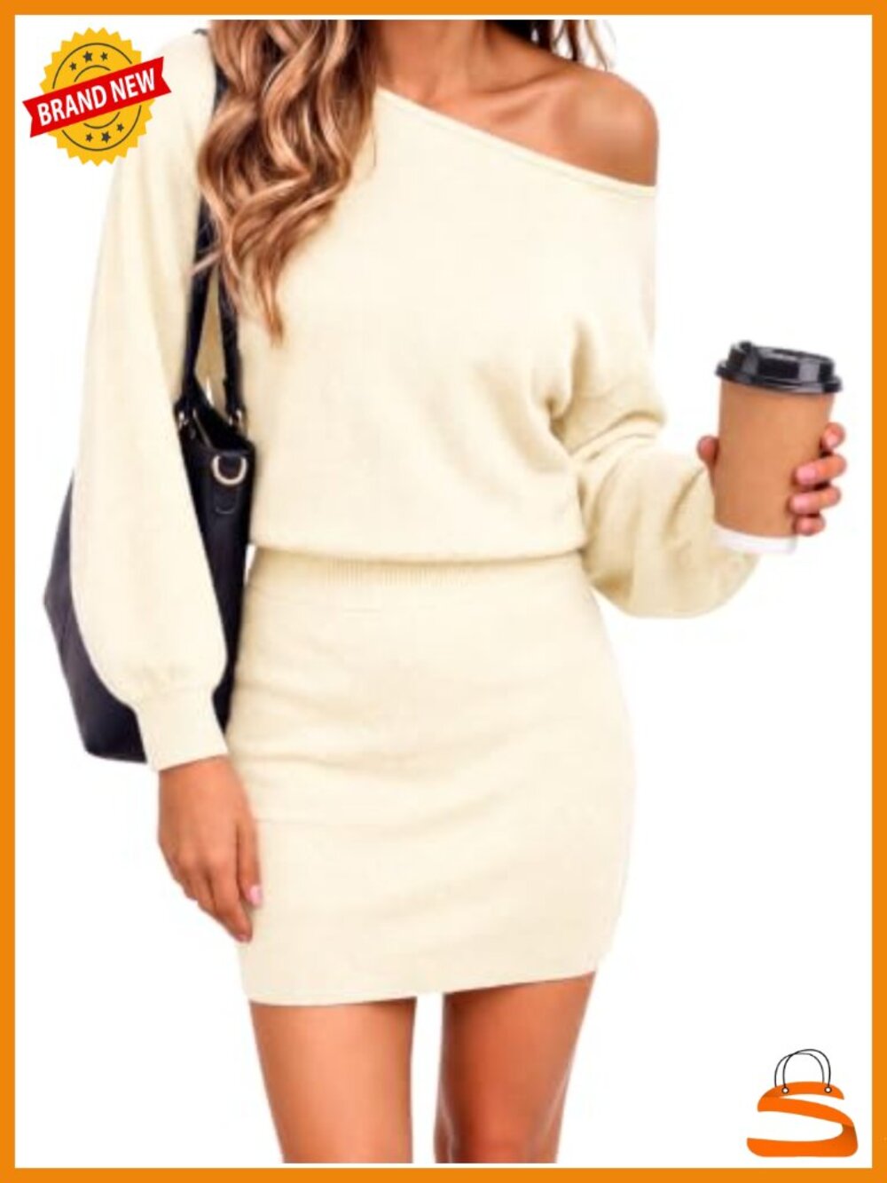 Women Off the Shoulder Sweater Dress Long Sleeve Knit Mini Dress